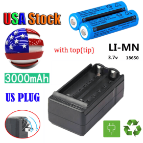 2 PCS3000mAh 18650 Rechargeable Batteries + 1PCS DoubleCharger Set For FlashlightsHeadlamp(TK/TMEU for self-pickup)