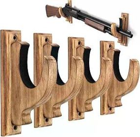 Gun Rack Wall Mount, Real Wood Shotgun & Rifle Wall Mount Holder Display for Sword Bow Firearm