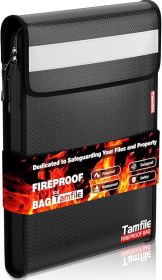 Fireproof Document Bag with Zipper, Waterproof Fireproof Money Bag with 2 Pockets, Safe Important Document Organizer  Legal Letter Size, Valuable