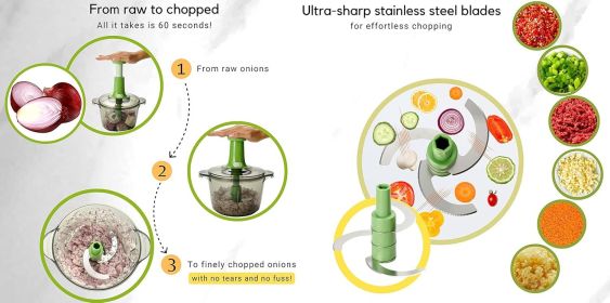 Express Manual Food Chopper: Large 8.5-Cup, Hand Chopper Vegetable Cutter to Chop Veggies, Fruits, Herbs, Garlic Onion Chopper for Salsa, Salad,