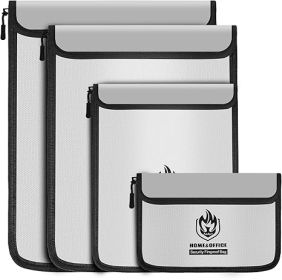4 Pack Fireproof Document Bags, Waterproof Document Pouch Holder with Zipper, Fire Proof Money Bag for Cash, Fireproof Envelope Fire Safe Bag