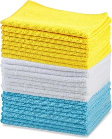 Microfiber Cleaning Cloths, Ultra Absorbent, Lint Free, Streak Free, Non-Abrasive, Reusable and Washable, 16" x 12", Blue/White/Yellow, Pack of 2