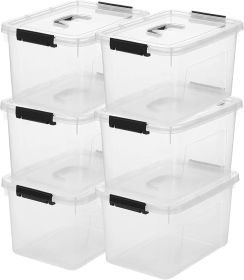 Clear Storage Latch Box 12 Quart, Plastic Organizing Box/Bin with Lid and Black Handles, 6-Pac