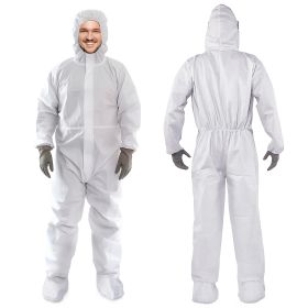 White Hazmat Suits, Medium. Pack of 25 Lightweight Microporous Disposable Coveralls with Hood, Boots, Elastic Wrist, Lower Back