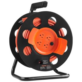 VEVOR Extension Cord Reel, 100FT, with 4 Outlets and Dust Cover, Heavy Duty 14AWG SJTOW Power Cord