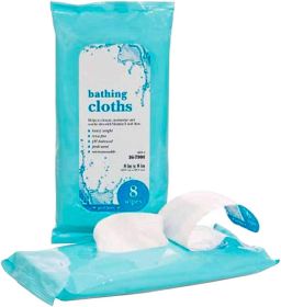 Bath Wipes No-Rinse; 8" x 8". Pack of 352 NonSterile Wipes for Skin Protection. Soft Pack of Premoistened Towels with Aloe Vera and Glycerin. Mic