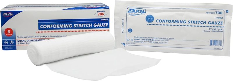 Conforming Stretch Gauze 6 inch x 4.1 Yards. Pack of 6 Conforming Bandages. Rayon/Poly Knitted Stretch Gauze. Sterile Bandages. Comfortable and G