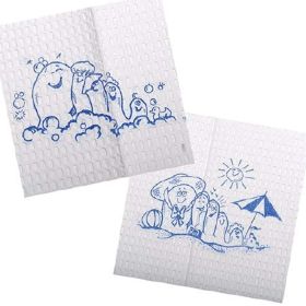 Disposable Towels 13" x 18". Pack of 500 Blue Cartoon Toes/White Waffle Towels Protectors. 2 ply Tissue with Polyback. Great Absorbency. Waterpro