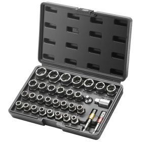 VEVOR Bolt Extractor Set, 29-Piece Bolt and Nut Remover Set, 6mm to 10mm, 13/32" to 3/4", CR-MO Steel Extraction Socket Set with Storage Case