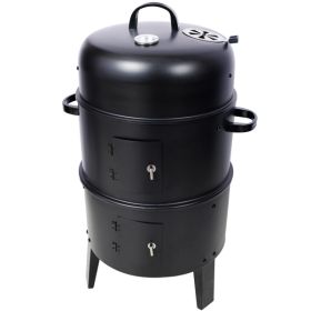 Charcoal Smoker Grill Wood Smoker Grills Outdoor Cooking 16 Inch Vertical Smoker Portable BBQ Grill for Camping, Black