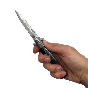 9 Automatic Out-The-Side Knife (Color: Wood/Silver)